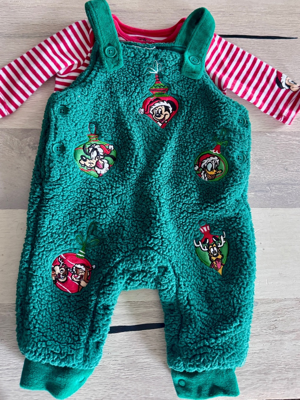 Disney Baby Green and Pink Holiday Fuzzy Outfit from Disneyworld